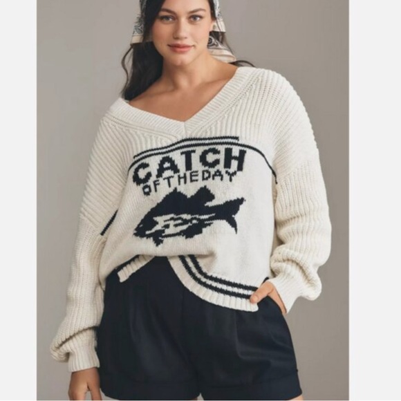 Anthropologie Sweaters - Anthropologie Maeve Catch Of The Day Sweater Nautical Fish